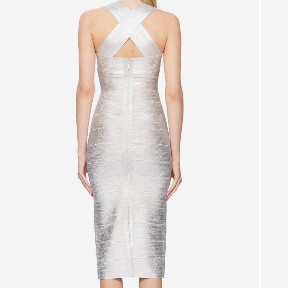 NWT Herve Leger Metallic Foil Bandage Midi Dress - Picture 2 of 14